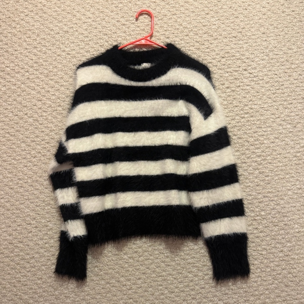 a new day black white fuzzy sweater